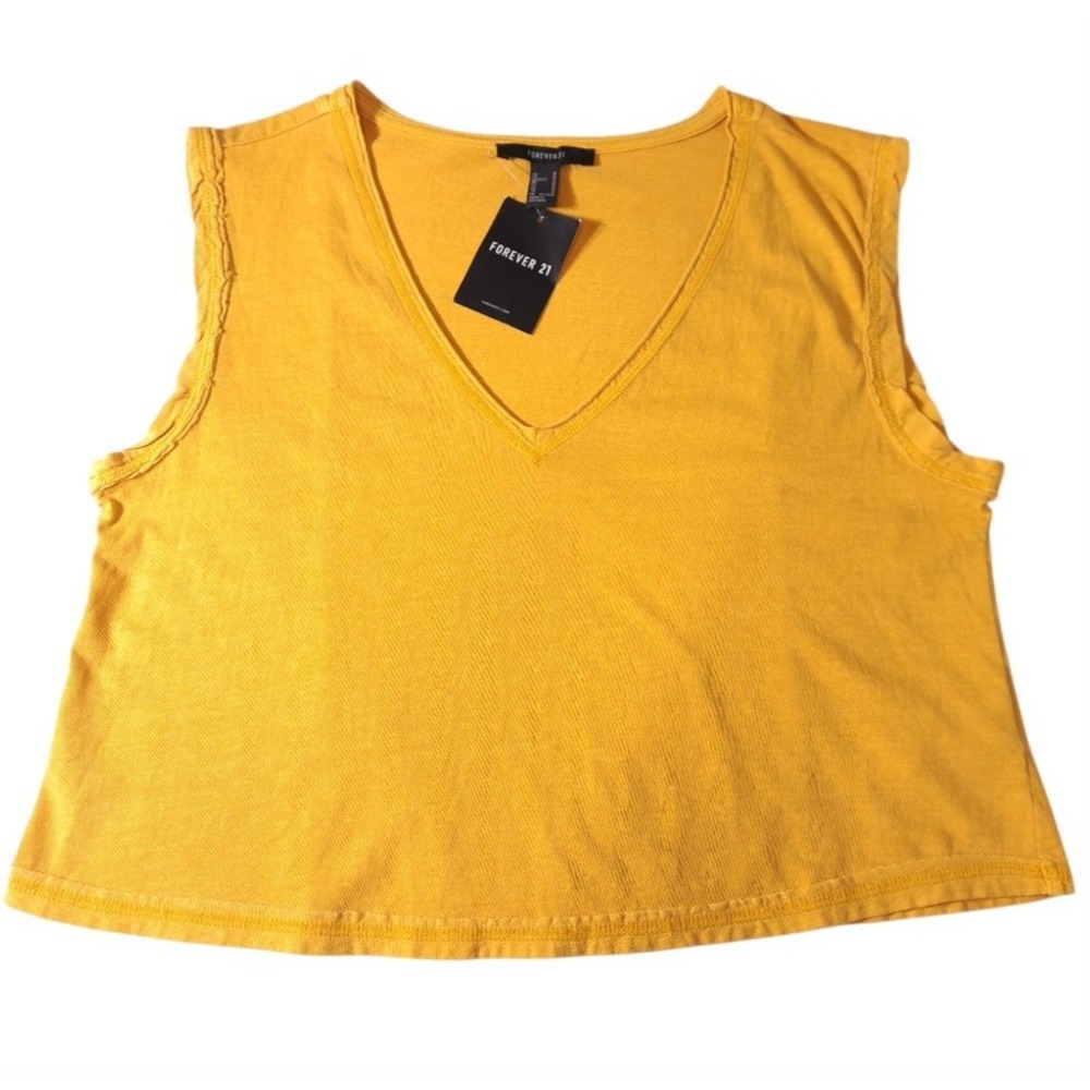 Forever 21 Women's‎ Crop Top Mustard M Pullover V-Neck Sleeveless 100% Cotton